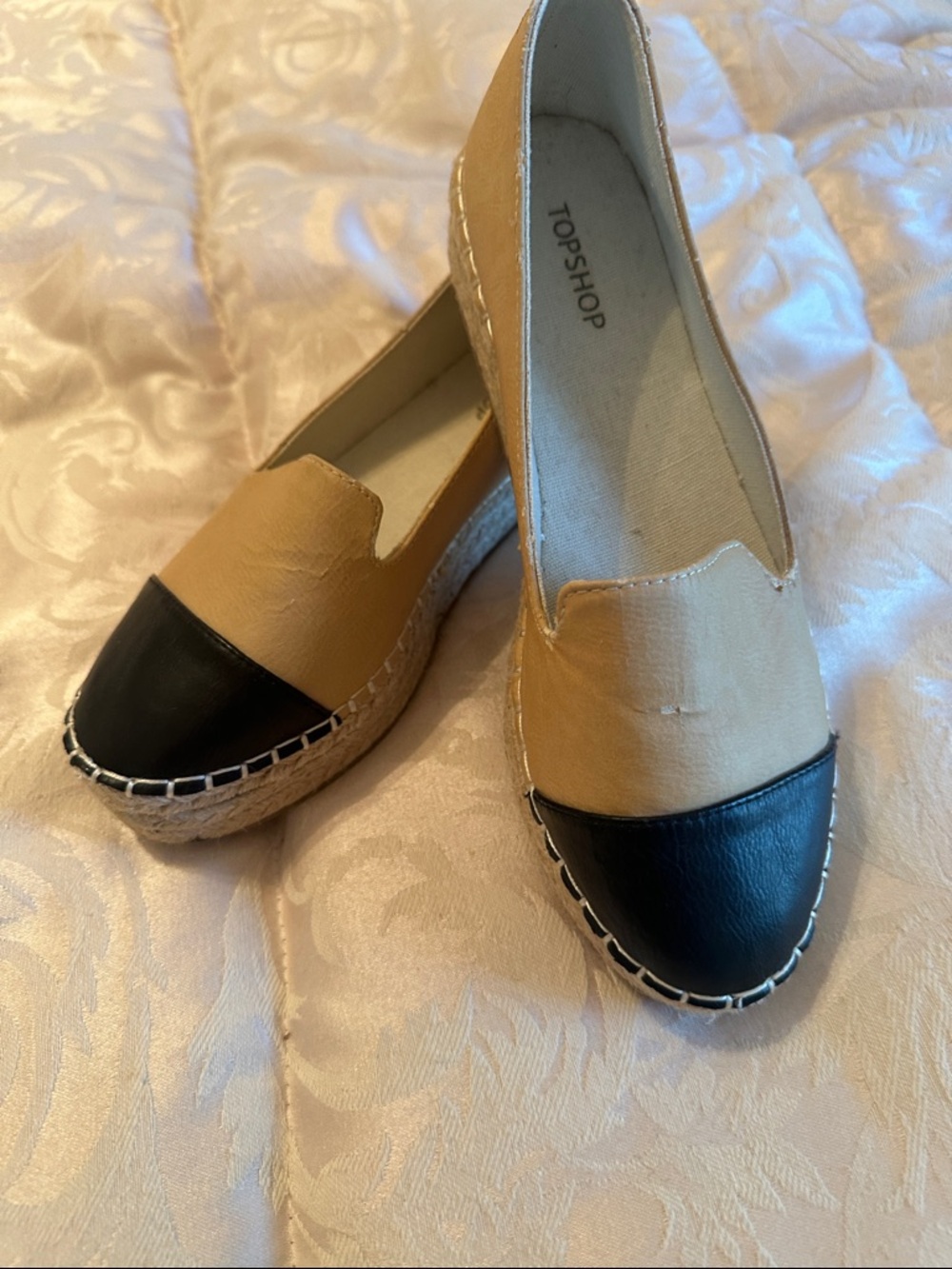 Topshop Two-Tone Yellow Canvas Espadrilles with Black Cap Toe